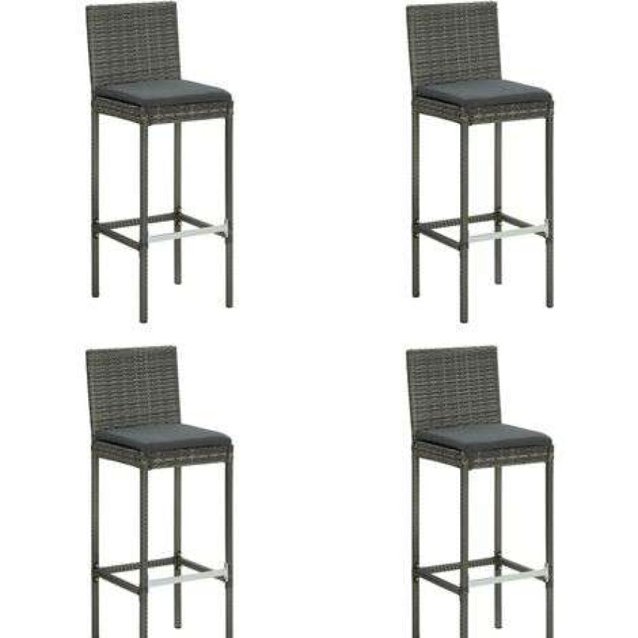 Table Haute Et Bar * | Le Moins Cher Topdeal Ensemble De Bar De Jardin 5 Pcs Et Coussins Resine Tressee Gris Ff3064797_Fr