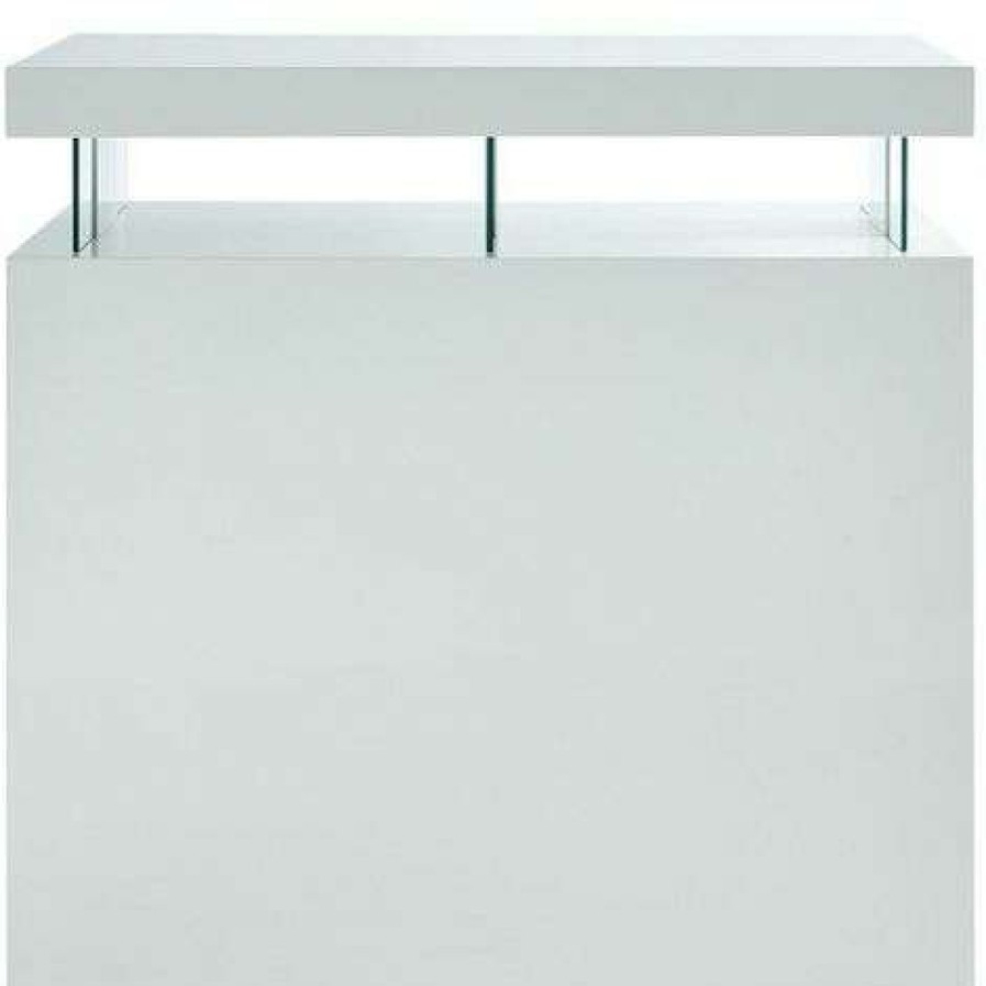 Table Haute Et Bar * | Nouveau Vente-Unique.Com Meuble De Bar Fabio Mdf Laque Blanc Leds Blanc