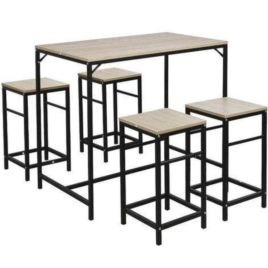 Table Haute Et Bar * | Grosses Soldes Oobest Table Haute De Bar Et 4 Tabourets Design Industriel