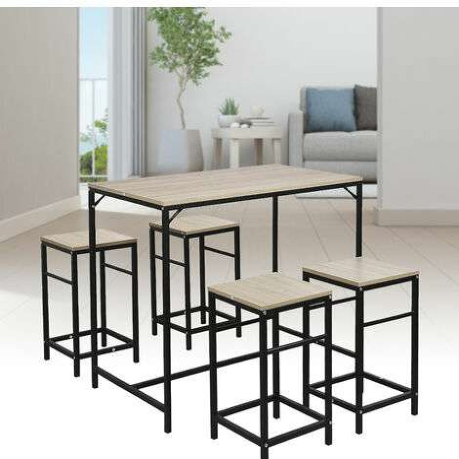 Table Haute Et Bar * | Grosses Soldes Oobest Table Haute De Bar Et 4 Tabourets Design Industriel