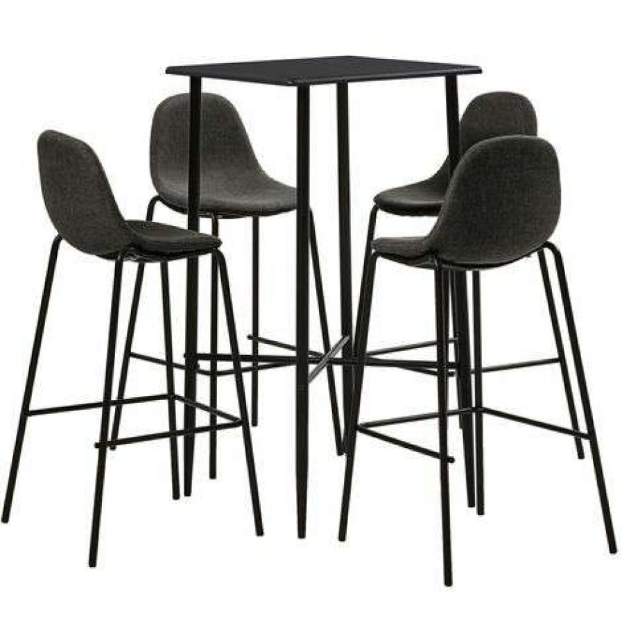 Table Haute Et Bar * | Acheter Hommoo Ensemble De Bar 5 Pcs Tissu Gris Fonce Hdv22109