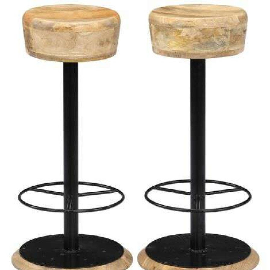 Table Haute Et Bar * | De Gros Happyshopping Chaises De Bar 2 Pcs Bois De Manguier Solide