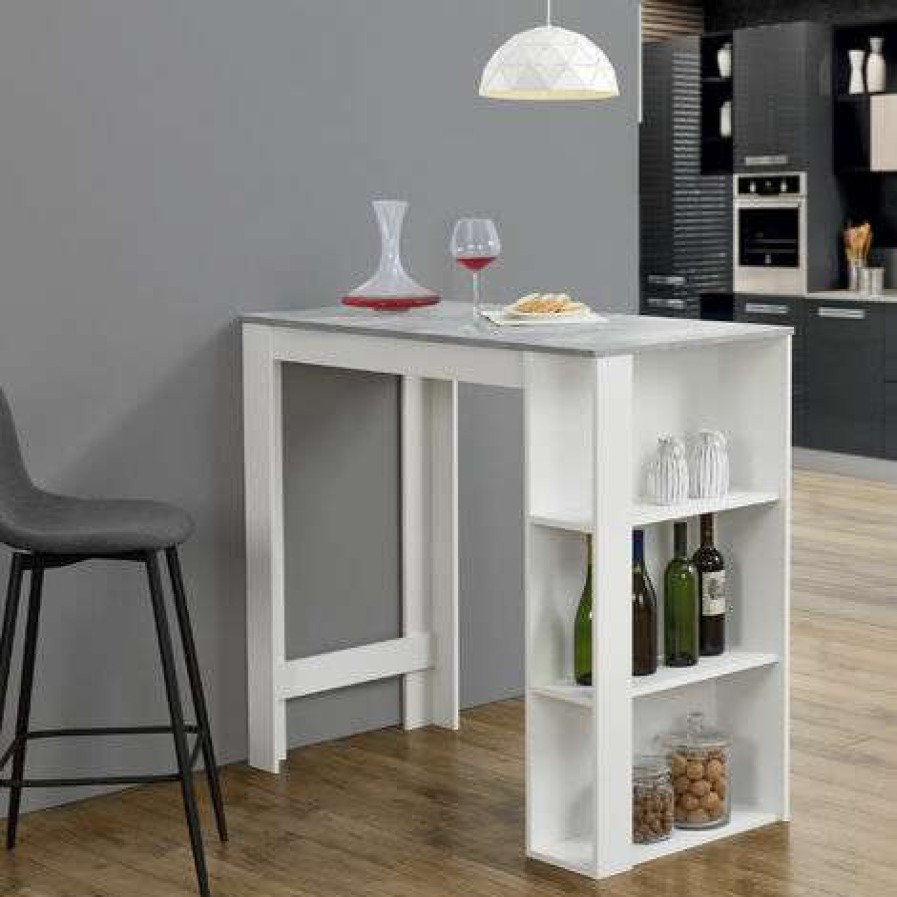 Table Haute Et Bar * | De Gros Table De Bar Danderyd 3 Etageres 120X60X106 Cm Blanc Effet Beton [En.Casa]