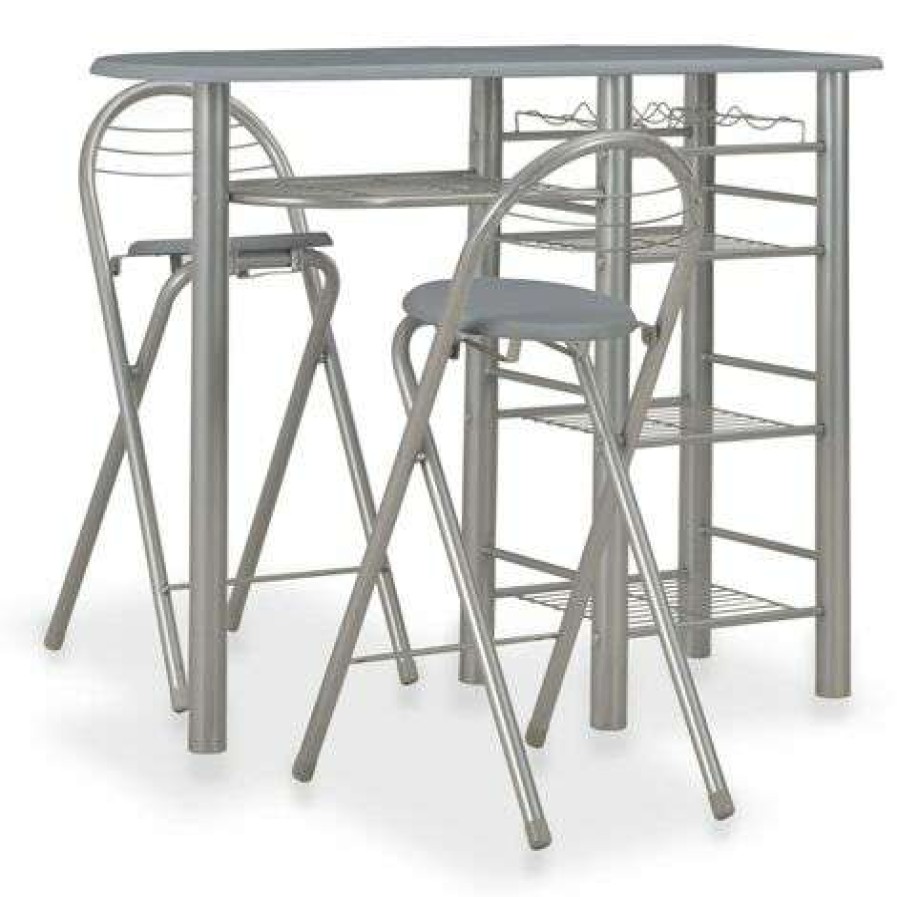 Table Haute Et Bar * | Le Moins Cher Asupermall Ensemble De Bar Avec Etageres 3 Pcs Bois Et Acier Gris