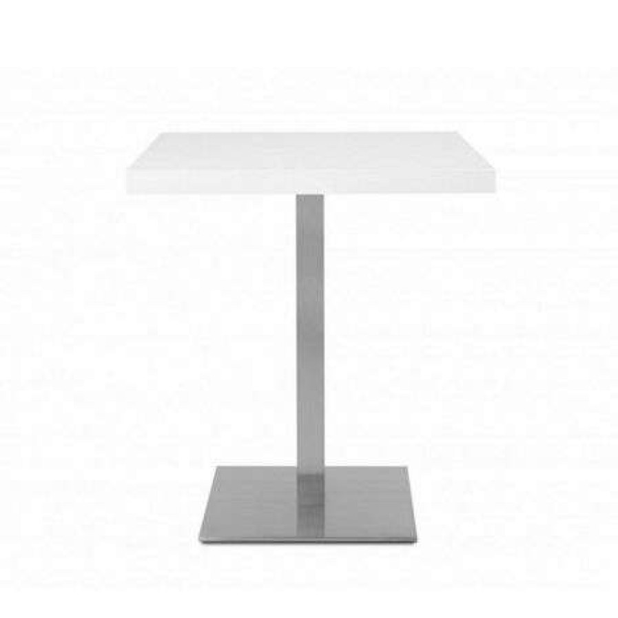 Table Haute Et Bar * | Offres Webmarketpoint Table Haute Carree 75 Cm Plateau Blanc Et Pietement Chrome 70X70Xh.75 Cm