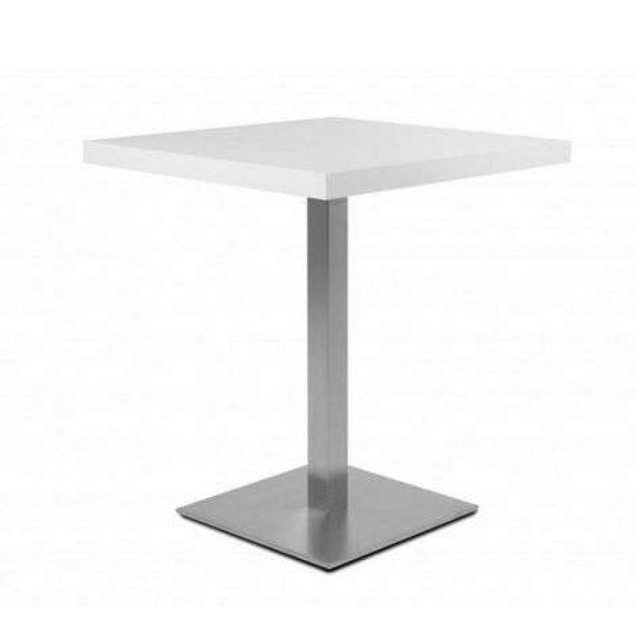 Table Haute Et Bar * | Offres Webmarketpoint Table Haute Carree 75 Cm Plateau Blanc Et Pietement Chrome 70X70Xh.75 Cm