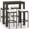 Table Haute Et Bar * | Le Moins Cher Topdeal Meuble De Bar De Jardin 5 Pcs Et Coussins Resine Tressee Marron Ff3064780_Fr