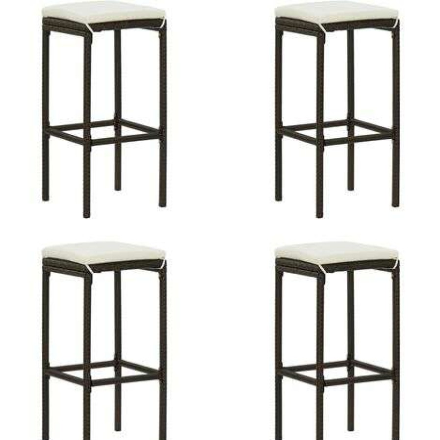 Table Haute Et Bar * | Le Moins Cher Topdeal Meuble De Bar De Jardin 5 Pcs Et Coussins Resine Tressee Marron Ff3064780_Fr