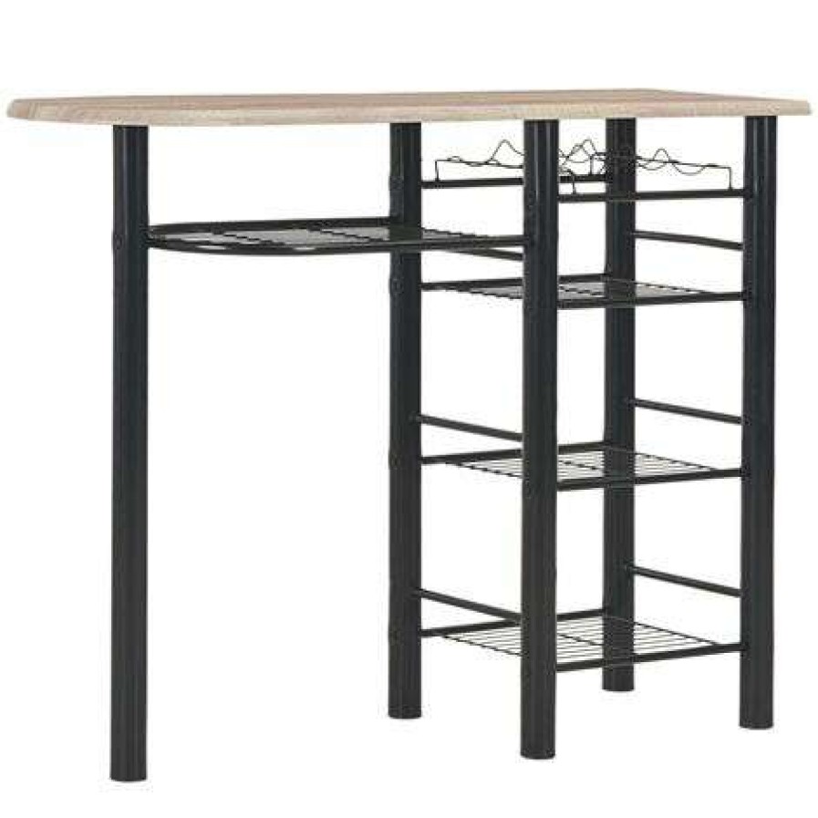 Table Haute Et Bar * | Promo Pesce Ensemble De Bar Avec Etageres 3 Pcs Bois Et Acier