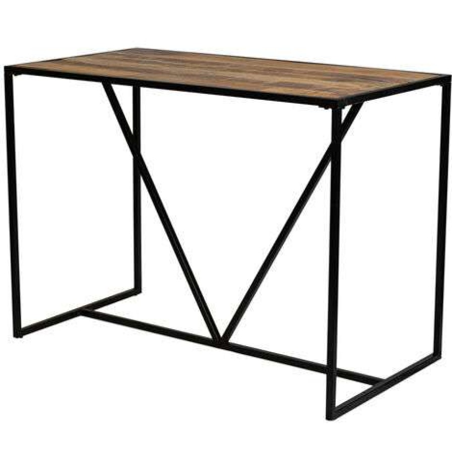 Table Haute Et Bar * | Top 10 Meuble House Table De Bar En Bois Exotique Et Metal Jack Noir