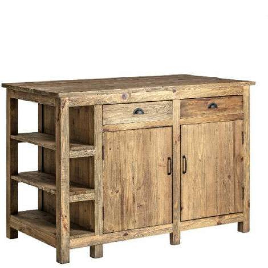 Table Haute Et Bar * | Meilleure Affaire Les Tendances Comptoir De Bar 2 Portes 2 Tiroirs Pin Massif Recycle Clair Lo