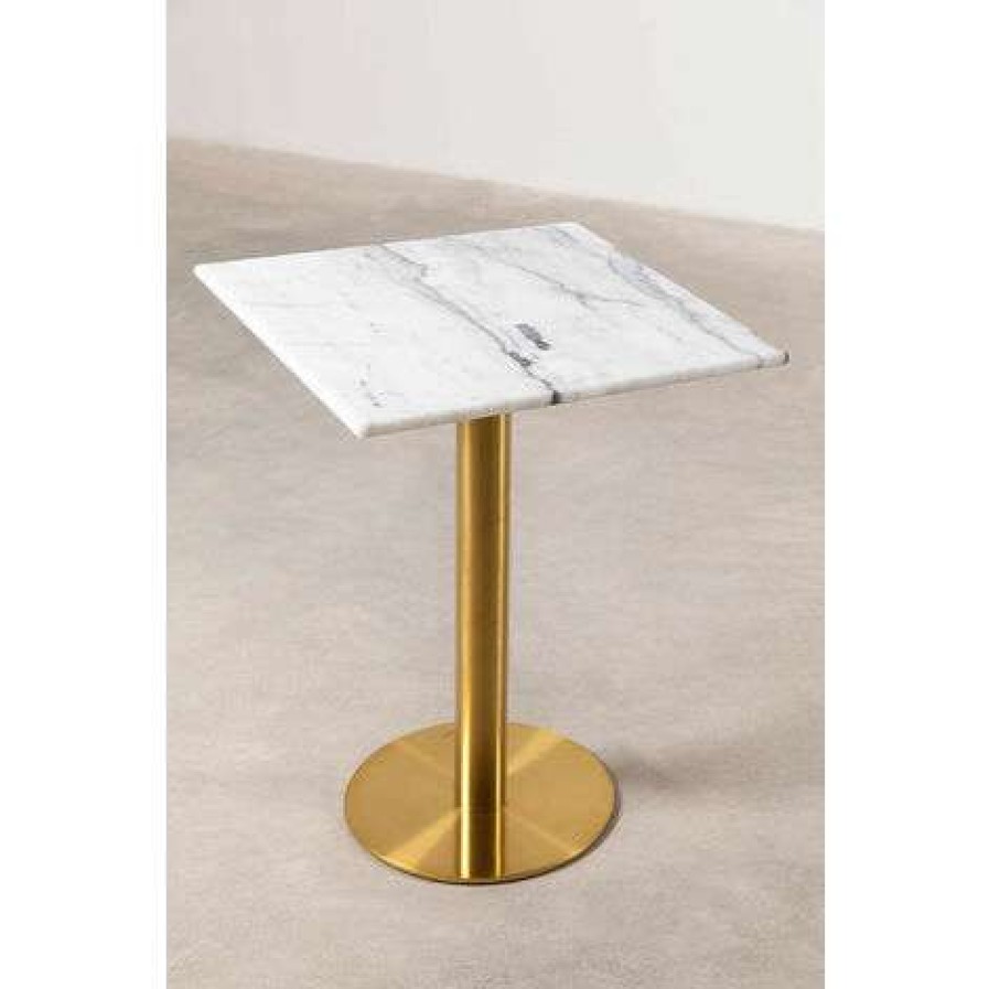 Table Haute Et Bar * | Top 10 Table De Bar Carree En Marbre Chack Metallic Sklum Marbre Fer Dore 60 Cm Dore Blanc