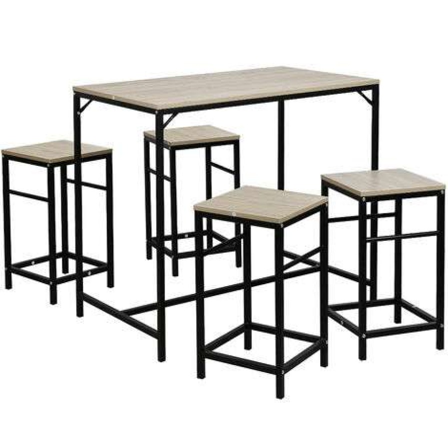 Table Haute Et Bar * | Coupon Skecten Table Haute De Bar Et 4 Tabourets Design Industriel