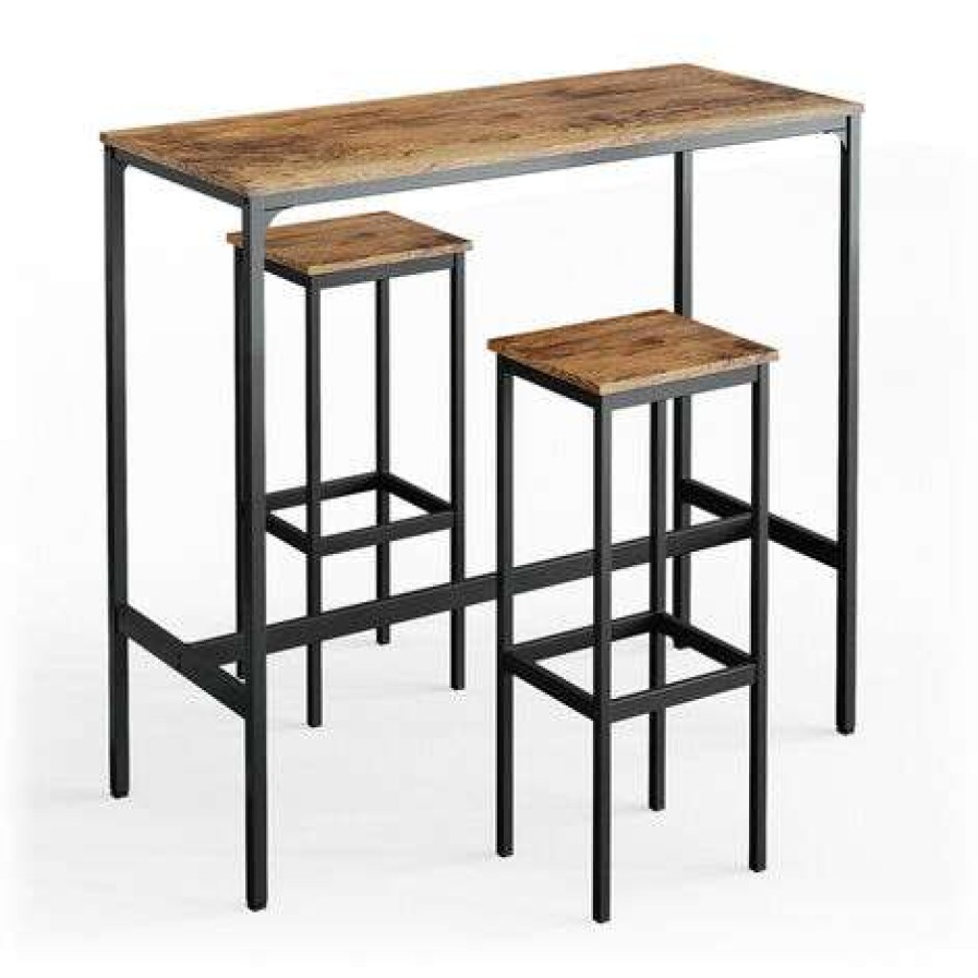 Table Haute Et Bar * | Offres Table De Bar Fyrk Table De Bistro Lot De 2 Tabourets De Bar 120 Cm X 50 Cm Vicco