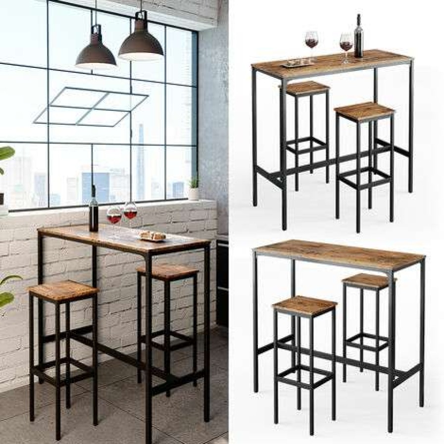 Table Haute Et Bar * | Offres Table De Bar Fyrk Table De Bistro Lot De 2 Tabourets De Bar 120 Cm X 50 Cm Vicco