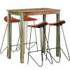 Table Haute Et Bar * | Promo Youthup Ensemble De Bar 5 Pcs Bois De Recuperation Et Cuir Veritable Brun