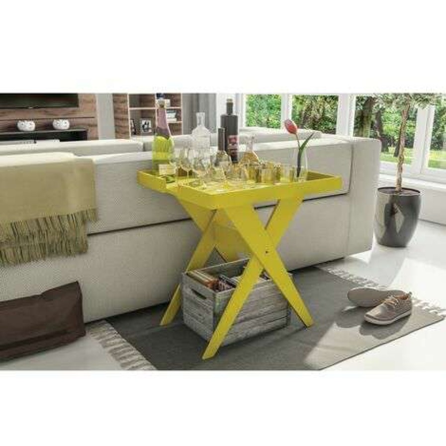 Table Haute Et Bar * | Meilleure Vente Beaux Meubles Pas Chers Table Bar Jaune 56 X 53 Cm