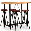 Table Haute Et Bar * | Coupon True Deal Ensemble De Bar 5 Pcs Bois D'Acacia Massif Et Cuir Veritable