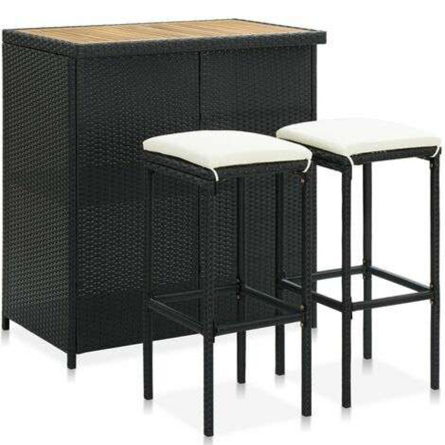 Table Haute Et Bar * | Budget Inlife Ensemble De Bar 3 Pcs Resine Tressee Noir Noir