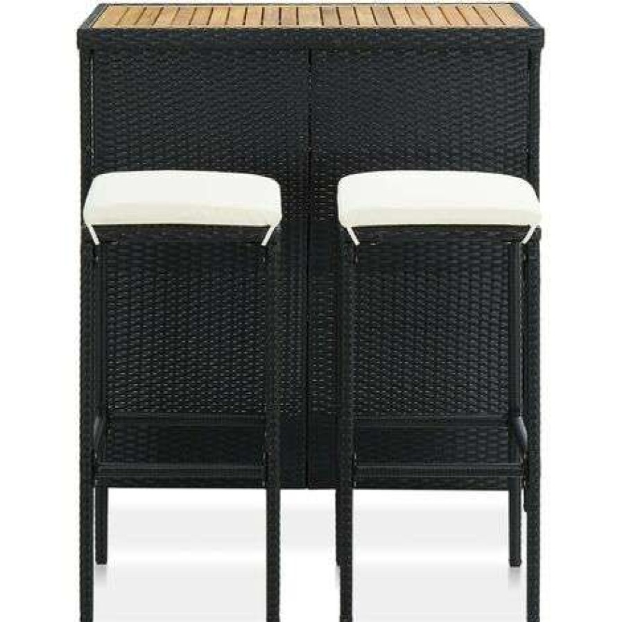 Table Haute Et Bar * | Budget Inlife Ensemble De Bar 3 Pcs Resine Tressee Noir Noir