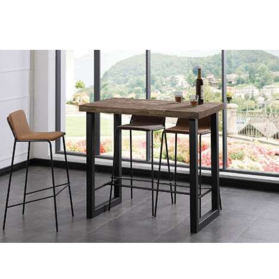 Table Haute Et Bar * | Tout Neuf Table Haute En Bois Coloris Chene Americain / Pieds Noir Longueur 120 X Profondeur 70 X Hauteur 100 Cm -Pegane-