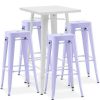 Table Haute Et Bar * | Meilleure Affaire Privatefloor Table De Bar Blanche + X4 Tabourets De Bar En Acier Design Industriel Set Bistrot Stylix Nouvelle Edition Lavande Lavande