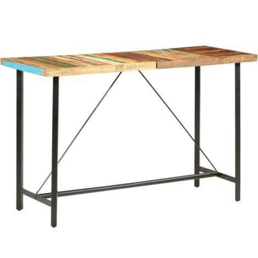 Table Haute Et Bar * | De Gros Fimei Ensemble De Bar 9 Pcs Bois De Recuperation Et Cuir Veritable