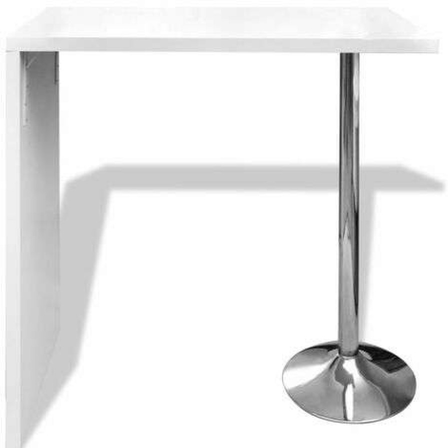 Table Haute Et Bar * | Sortie Asupermall Table De Bar Mdf Avec 1 Pied En Acier Haut Brillance Blanc