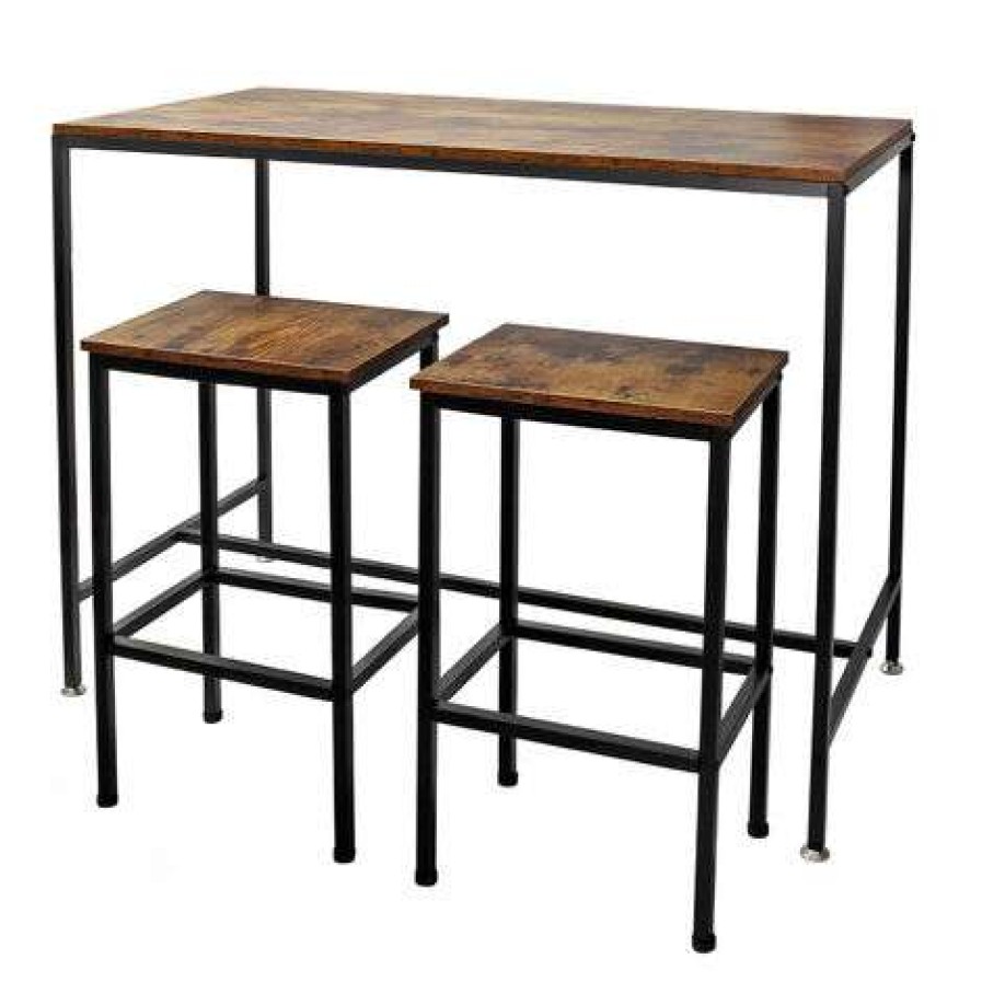 Table Haute Et Bar * | Acheter Wiltec Table Haute De Bar Vintage Contemporain 120X60X90Cm 2 Tabourets Cadre En Metal Solide Montage Simple