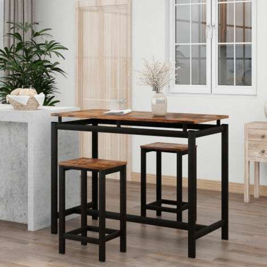 Table Haute Et Bar * | Top 10 Wenh Ensemble De Table De Bar, Table Et Chaises De Bar En Bois De Fer, Table Et Chaises De Cuisine, Table Haute Et Tabourets De Bar, Restaurant, Table Haute En Bois Fonce