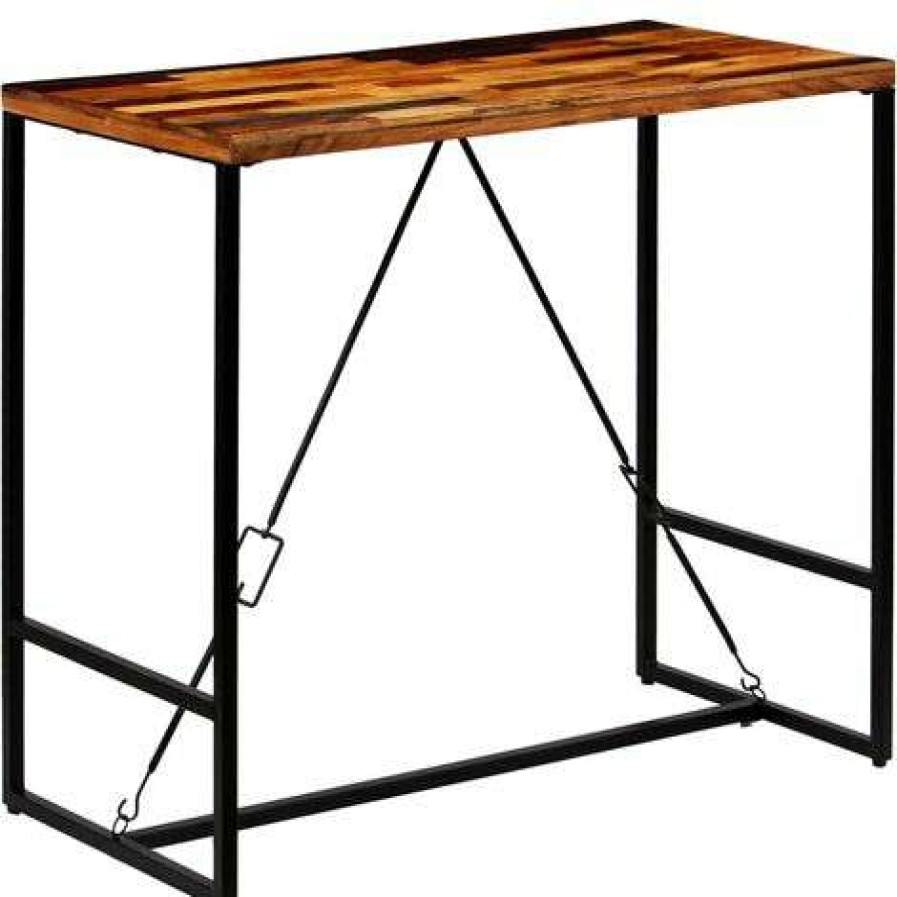 Table Haute Et Bar * | Remise Helloshop26 Table Haute Mange Debout Bar Bistrot Bois Recycle Solide 120 Cm Bois