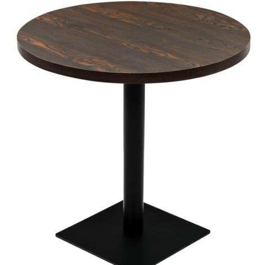 Table Haute Et Bar * | Sortie Helloshop26 Table Haute Mange Debout Bar Bistrot Mdf Et Acier Rond 80 Cm Frene Fonce Marron Marron