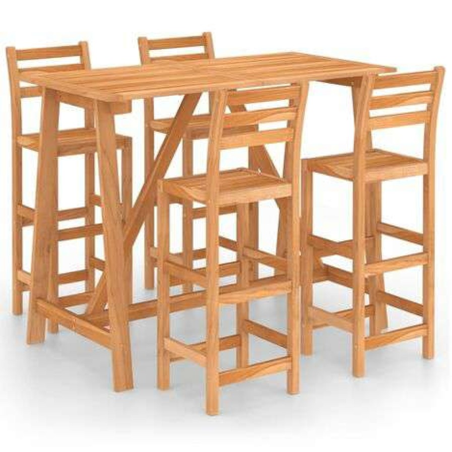 Table Haute Et Bar * | Budget True Deal Ensemble De Bar D'Exterieur 5 Pcs Bois D'Acacia Massif