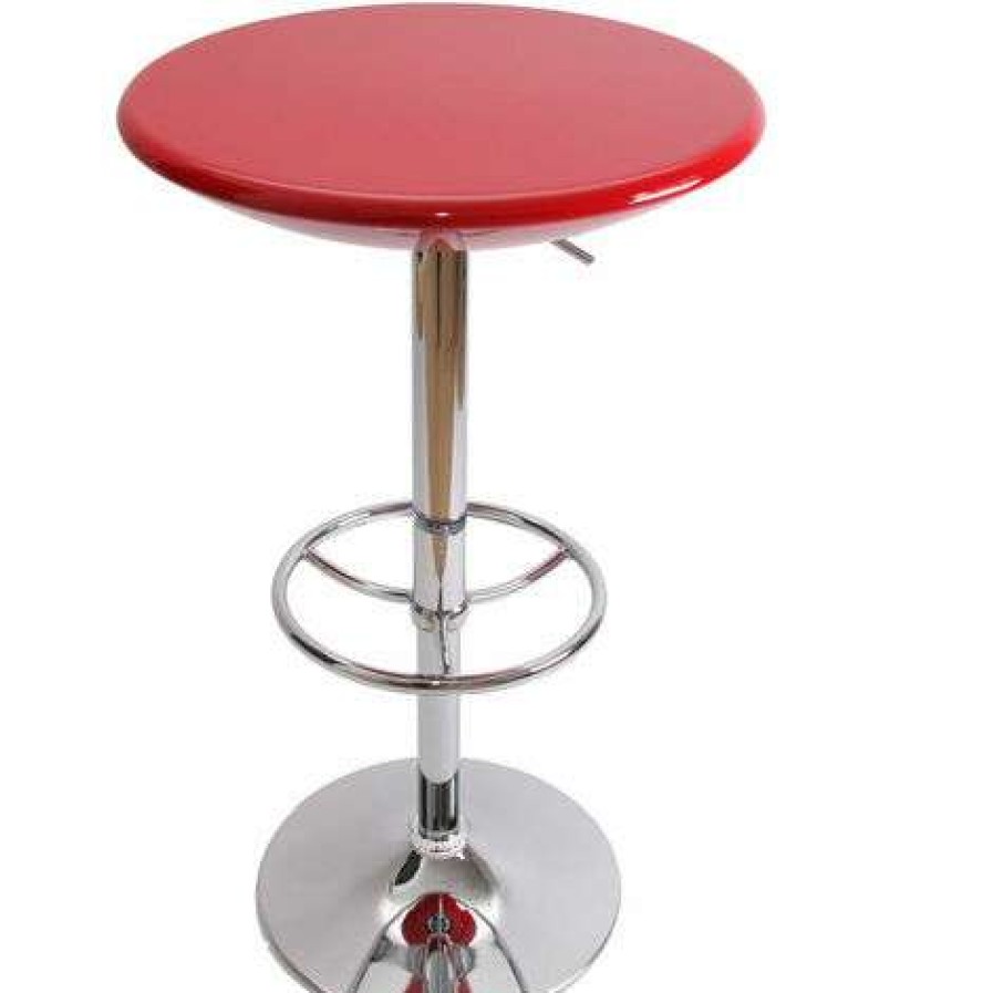 Table Haute Et Bar * | Offres Decoshop26 Table De Bar Bistrot Reglable En Hauteur O60Cm Rouge Rougeed