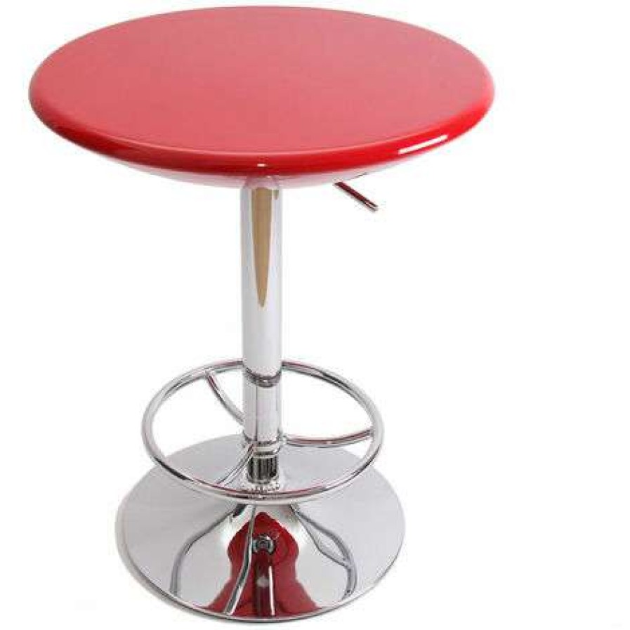 Table Haute Et Bar * | Offres Decoshop26 Table De Bar Bistrot Reglable En Hauteur O60Cm Rouge Rougeed