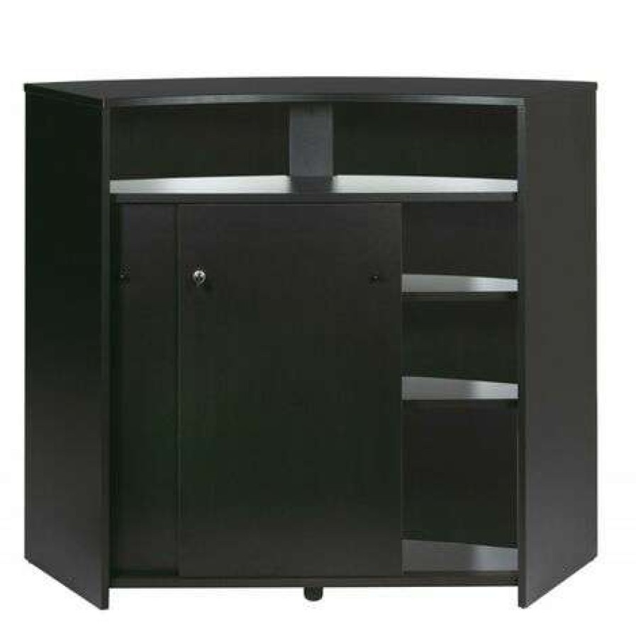 Table Haute Et Bar * | Top 10 Beaux Meubles Pas Chers Comptoir D'Acceuil 2 Portes 135 Cm Face Noire Coloris: Noir