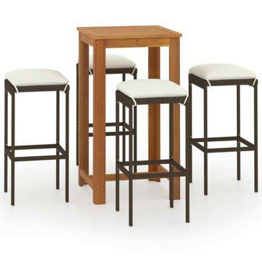 Table Haute Et Bar * | Meilleure Vente Happyshopping Ensemble De Bar De Jardin Avec Coussins 5 Pcs Marron