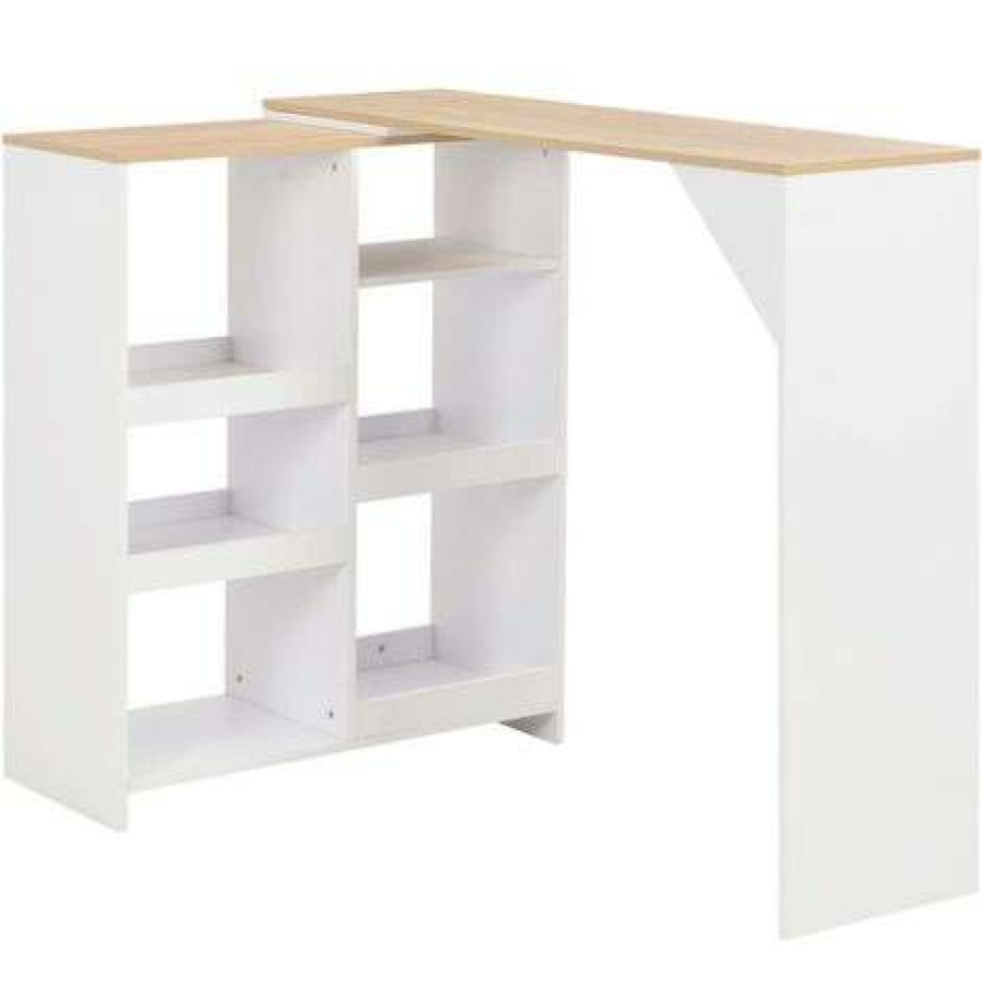 Table Haute Et Bar * | Les Meilleures Critiques De True Deal Table De Bar Avec Tablette Amovible Blanc 138 X 40 X 120 Cm