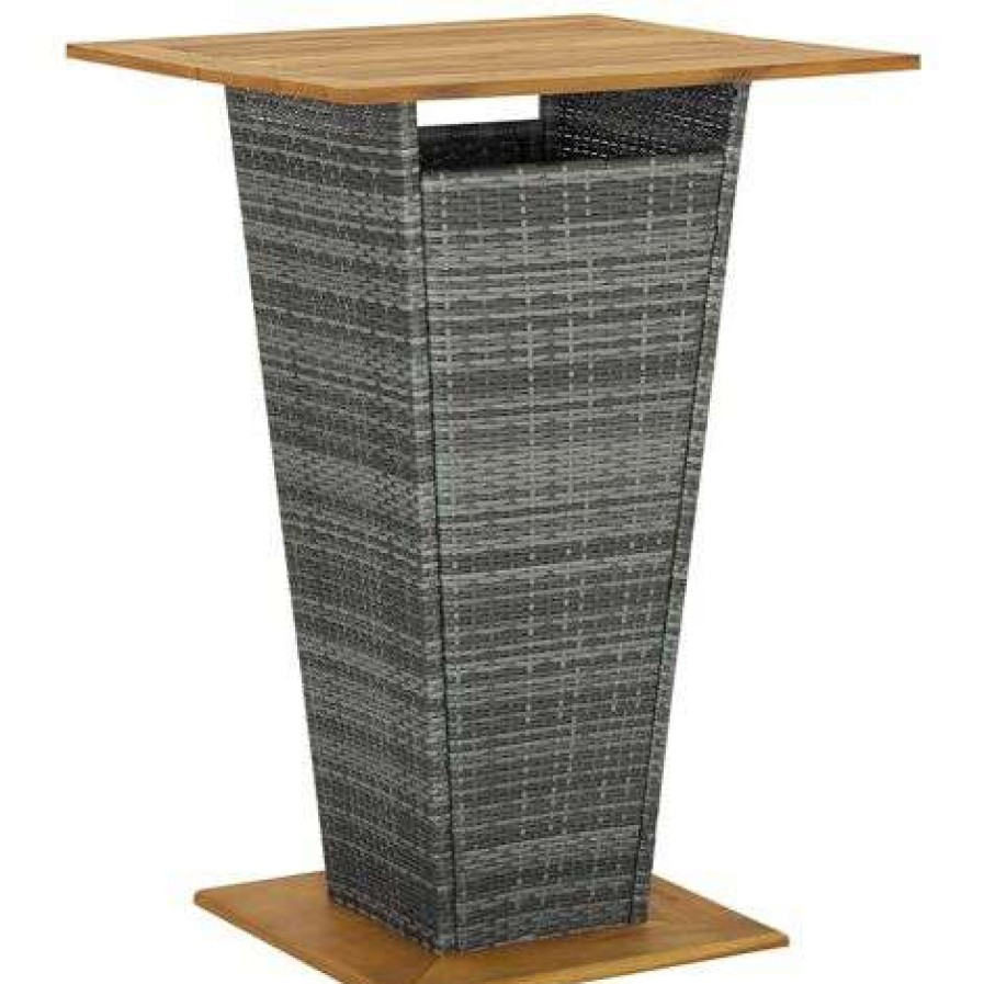 Table Haute Et Bar * | Coupon Topdeal Table De Bar Gris 80X80X110 Cm Resine Tressee Et Bois D'Acacia Ff313466_Fr