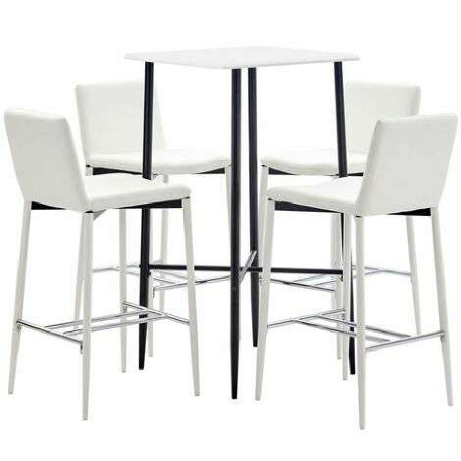 Table Haute Et Bar * | Acheter Hommoo Ensemble De Bar 5 Pcs Similicuir Blanc Hdv22140