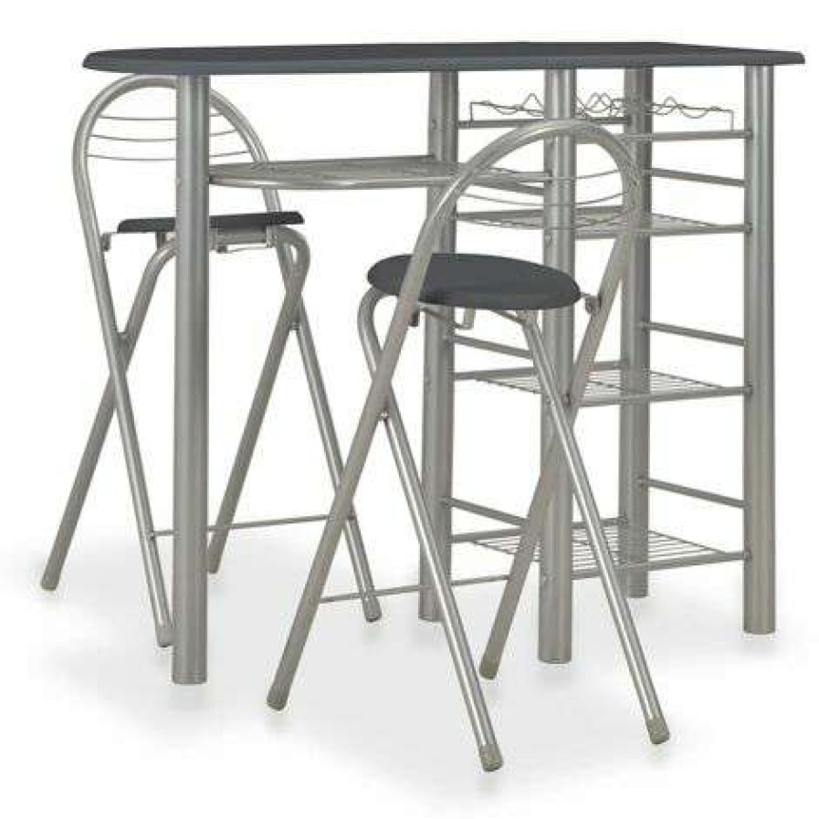 Table Haute Et Bar * | Offres Youthup Ensemble De Bar Avec Etageres 3 Pcs Bois Et Acier Noir Noir