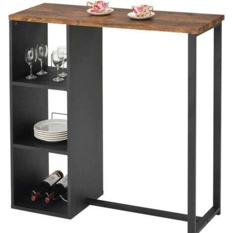 Table Haute Et Bar * | Tout Neuf Vente-Unique.Com Meuble De Bar Morena Metal & Mdf Plateau Effet Noyer Noir, Naturel Fonce