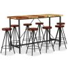 Table Haute Et Bar * | Les Meilleures Critiques De Topdeal Ensemble De Bar 9 Pcs Bois De Recuperation Et Cuir Veritable Ff3053444_Fr