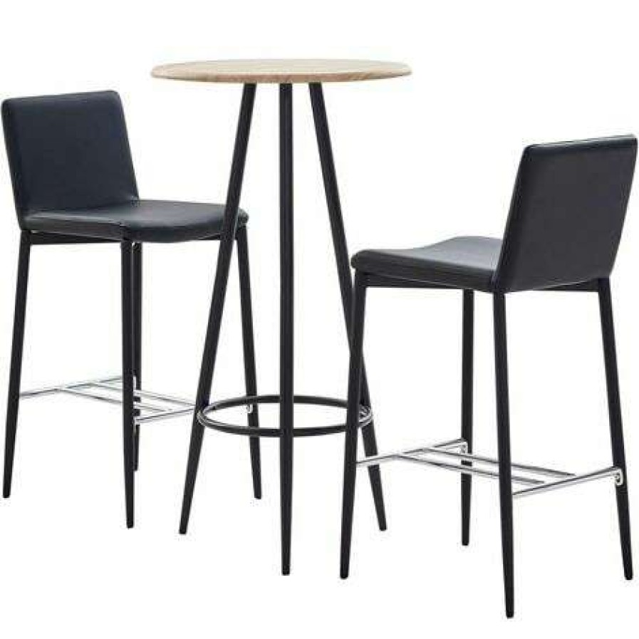 Table Haute Et Bar * | De Gros Hommoo Ensemble De Bar 3 Pcs Similicuir Noir Hdv21976