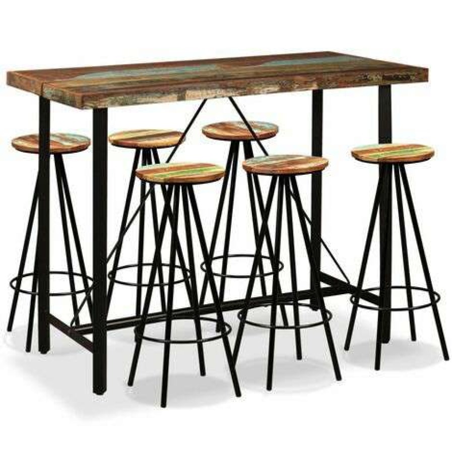 Table Haute Et Bar * | Budget Hommoo Ensemble De Bar 7 Pcs Bois Massif Recycle Hdv18081