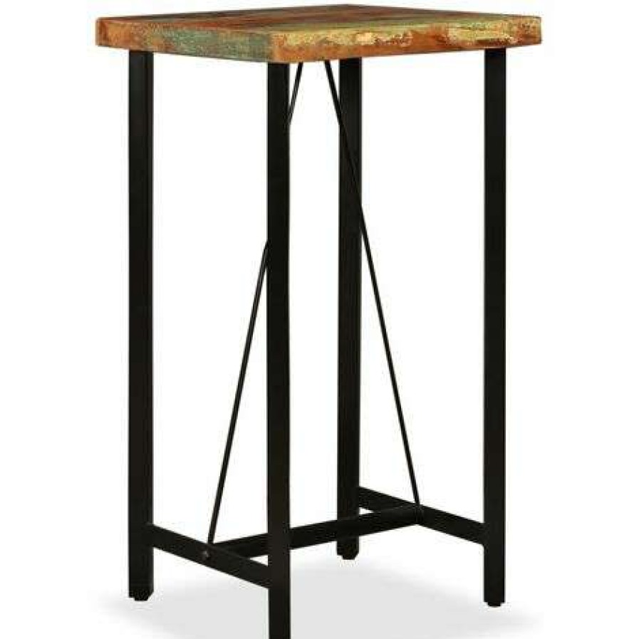 Table Haute Et Bar * | Grosses Soldes Topdeal Ensemble De Bar 3 Pcs Bois De Recuperation Cuir Veritable Et Toile Vdff18076_Fr