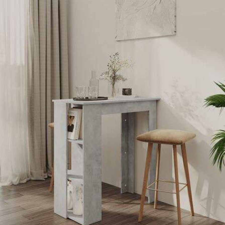 Table Haute Et Bar * | Vente Flash True Deal Table De Bar Avec Etagere Gris Beton 102X50X103,5 Cm Agglomere