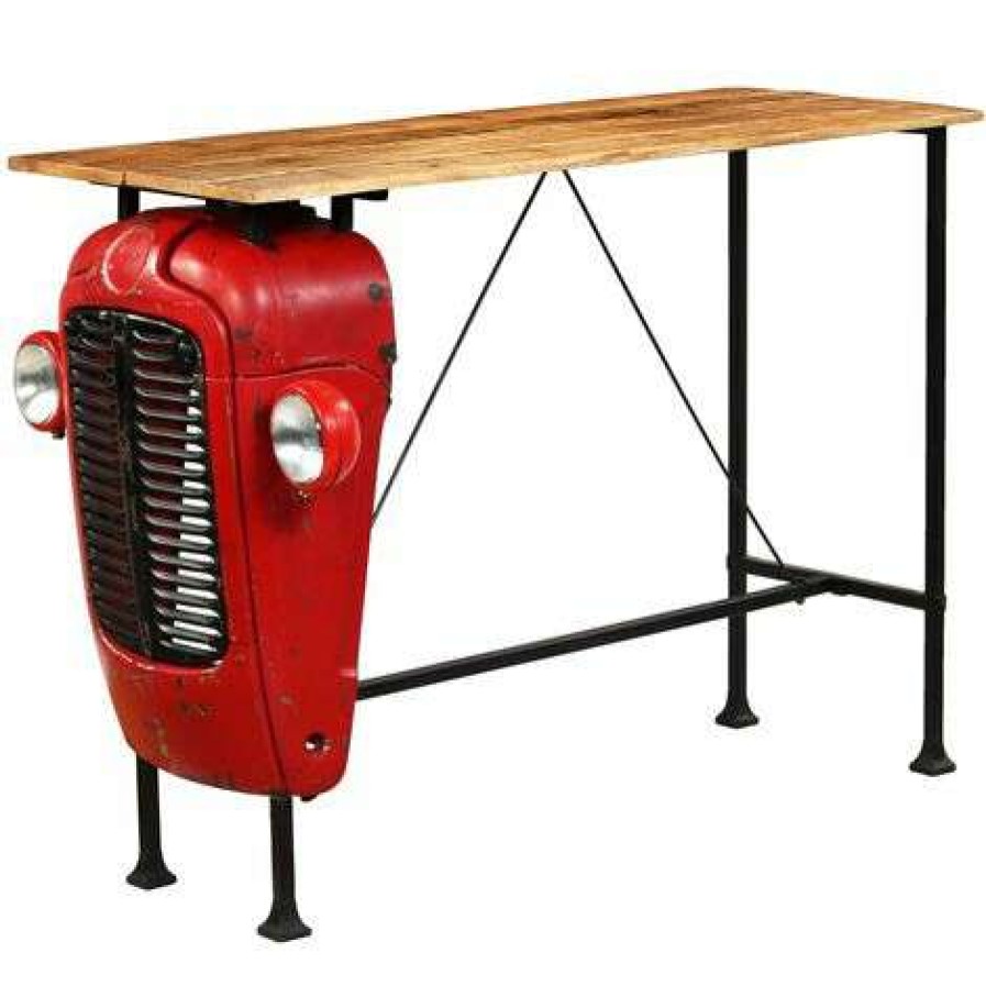 Table Haute Et Bar * | Offres Supermarket Table De Bar Bois De Manguier Massif Rouge Tracteur 60X150X107 Cm