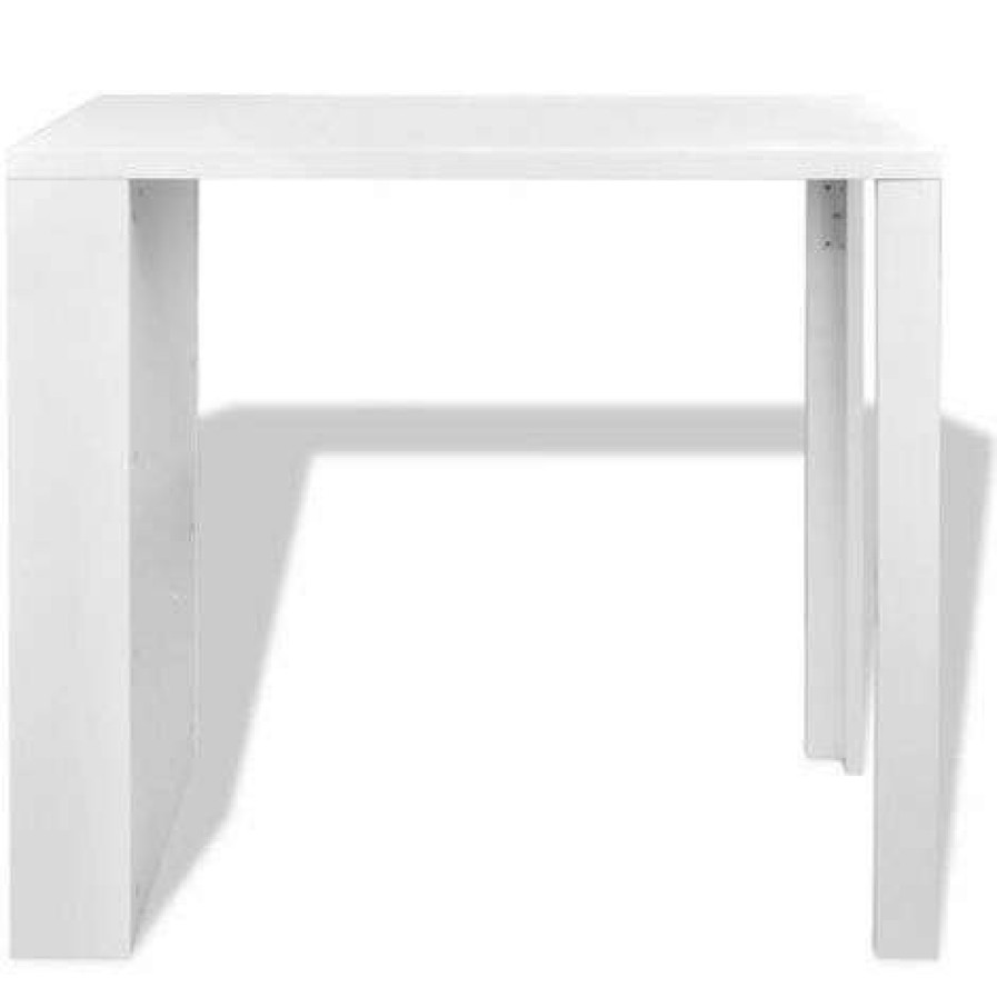 Table Haute Et Bar * | Meilleure Affaire Helloshop26 Table Haute Mange Debout Bar Bistrot Mdf Avec Casier A Bouteilles Blanc Haut Brillance Blanc