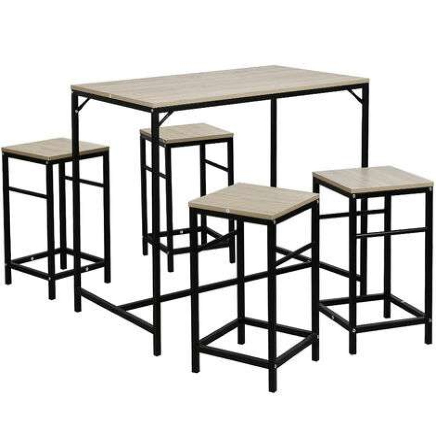 Table Haute Et Bar * | Vente Flash Wyctin Hofuton Table Et Chaises De Bar, Ensemble Table Et 2 Tabourets Style De Bar En Fer Et Bois-Table Et Chaises, Avec Cadre En Metal Robuste, Pour Cuisine, Salon, Salle A Manger